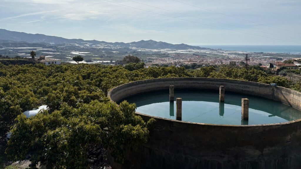 Riego en una finca de agucates